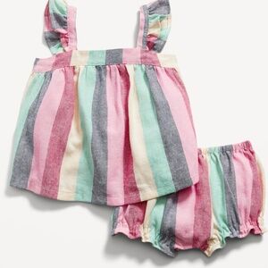 Sleeveless Striped Linen-Blend Top & Bloomer Shorts Set for Baby